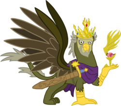 Size: 4034x3522 | Tagged: safe, artist:crisostomo-ibarra, part of a set, king grover, griffon, g4, beard, crown, facial hair, high res, idol of boreas, jewelry, male, regalia, simple background, solo, sword, transparent background, weapon