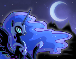 Size: 1024x793 | Tagged: safe, artist:victoriathething, nightmare moon, alicorn, pony, g4, female, helmet, mare, moon, night, smiling, solo