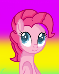 Size: 697x877 | Tagged: safe, artist:slucki, pinkie pie, earth pony, pony, g4, bust, colored pupils, female, gradient background, mare, portrait, smiling, solo