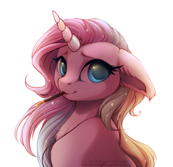 Size: 774x746 | Tagged: safe, artist:rrusha, oc, oc only, pony, unicorn, bust, female, mare, mouth hold, not fluttershy, portrait, simple background, solo, white background, ych result