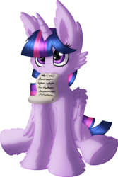 Size: 1914x2858 | Tagged: safe, artist:shad0w-galaxy, twilight sparkle, alicorn, pony, g4, female, folded wings, mare, mouth hold, paper, simple background, sitting, solo, transparent background, twilight sparkle (alicorn)
