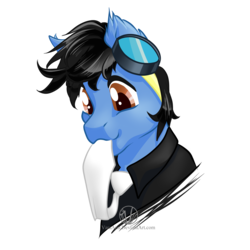 Size: 2000x2000 | Tagged: safe, artist:varaann, oc, oc only, oc:neo miles, pony, bust, goggles, high res, male, necktie, nom, portrait, simple background, solo, stallion, transparent background