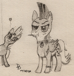 Size: 1600x1663 | Tagged: safe, artist:darkdabula, derpy hooves, tempest shadow, g4, my little pony: the movie, punk, traditional art