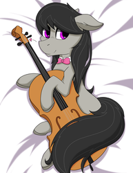 Size: 2890x3740 | Tagged: safe, artist:lula-moonarts, octavia melody, earth pony, pony, g4, bowtie, cello, female, floppy ears, high res, mare, musical instrument, smiling, solo