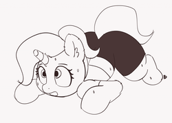 Size: 1280x922 | Tagged: safe, artist:pabbley, trixie, pony, unicorn, g4, clothes, female, mare, monochrome, simple background, solo, sweat, tired