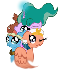 Size: 1052x1249 | Tagged: safe, artist:101xsplattyx101, meadowbrook, mistmane, somnambula, pony, g4, blurry, bust, cute, female, folded wings, mare, meadowcute, mistabetes, one eye closed, portrait, simple background, somnambetes, transparent background, trio, trio female, wink