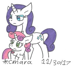 Size: 738x678 | Tagged: safe, artist:cmara, rarity, sweetie belle, g4, female, sisters, traditional art