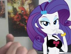 Size: 960x720 | Tagged: safe, artist:jennieoo, edit, rarity, equestria girls, g4, bra, bracelet, breasts, busty rarity, clothes, female, irl, jewelry, photo, show accurate, underwear
