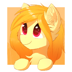 Size: 2500x2500 | Tagged: safe, artist:morningbullet, oc, oc only, pony, bust, cheek fluff, chest fluff, cute, ear fluff, female, fluffy, high res, looking up, mare, ocbetes, portrait, red eyes, smiling, solo