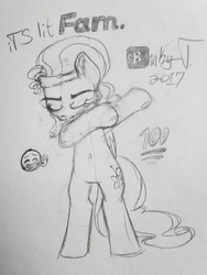 Size: 1563x2083 | Tagged: safe, artist:binkyt11, derpibooru exclusive, fluttershy, pegasus, pony, g4, alternate hairstyle, belly button, bipedal, dab, discovery family logo, emoji, fam, female, mare, meme, millennial, monochrome, solo, traditional art, 🅱, 👌, 💯, 😂