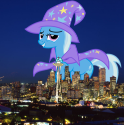 Size: 1023x1037 | Tagged: safe, trixie, pony, g4, giant pony, highrise ponies, irl, macro, mega trixie, photo, ponies in real life, seattle