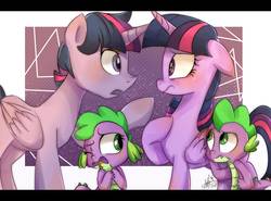 Size: 1214x900 | Tagged: safe, artist:emositecc, artist:riukime, spike, twilight sparkle, alicorn, dragon, pony, g4, baby, baby dragon, barb, barbabetes, blushing, collaboration, confused, cute, disgusted, duality, dusk shine, dusk shine (alicorn), duskabetes, female, male, male alicorn, prince dusk, rule 63, rule63betes, self ponidox, signature, spikabetes, stallion, surprised, tongue out, twiabetes, twilight sparkle (alicorn)