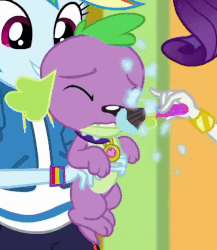 Size: 572x658 | Tagged: safe, screencap, rainbow dash, rarity, spike, spike the regular dog, dog, a fine line, equestria girls, g4, my little pony equestria girls: better together, animated, cute, forced makeover, makeover, spikabetes