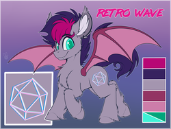 Size: 2000x1500 | Tagged: safe, artist:meggchan, oc, oc only, oc:retro wave, bat pony, fangs, male, piercing, reference sheet, solo, stallion