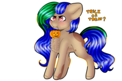 Size: 3000x2000 | Tagged: safe, artist:doux-ameri, oc, oc only, oc:dumplings, earth pony, pony, female, halloween, high res, holiday, mare, mouth hold, simple background, solo, transparent background, trick or treat