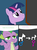 Size: 1530x2048 | Tagged: safe, artist:didgereethebrony, spike, twilight sparkle, dragon, pony, comic:a different type of testing, g4, bust, chalk drawing, chalkboard, comic, female, female symbol, gender, male, male symbol, mare, speech bubble, transformation, transgender transformation