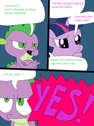 Size: 1530x2048 | Tagged: safe, artist:didgereethebrony, spike, twilight sparkle, dragon, comic:a different type of testing, g4, comic, grumpy spike, implied trixie, yelling