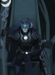 Size: 414x567 | Tagged: safe, artist:inspectorvalvert, nightmare moon, human, g4, armor, female, humanized, looking at you, solo, throne, wip