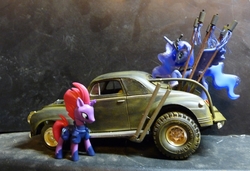 Size: 3107x2128 | Tagged: safe, artist:lonewolf3878, princess luna, tempest shadow, g4, my little pony: the movie, 41 plymouth, car, high res, irl, mad max, mad max fury road, model, photo, toy