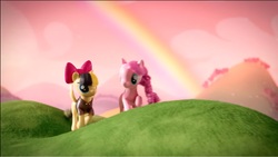 Size: 1305x734 | Tagged: dead source, safe, screencap, pinkie pie, songbird serenade, g4, my little pony: the movie, brushable, commercial, female, irl, photo, rainbow, target (store), toy