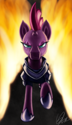 Size: 1273x2200 | Tagged: safe, artist:qbellas, tempest shadow, g4, my little pony: the movie, female, fire, mare, solo