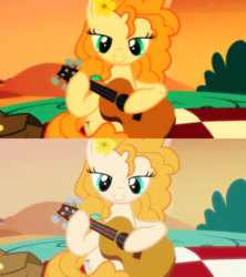 Size: 1280x1440 | Tagged: safe, edit, edited screencap, screencap, pear butter, g4, the perfect pear, guitar, retro, retro filter, vintage