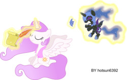 Size: 8113x5162 | Tagged: safe, artist:livehotsun, nightmare moon, princess celestia, princess luna, alicorn, pony, g4, absurd resolution, eyes closed, female, filly, letter, levitation, magic, mare, nightmare woon, quill, royal sisters, simple background, sisters, smiling, telekinesis, transparent background, vector