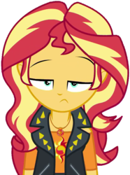 Size: 739x993 | Tagged: safe, artist:fella, edit, edited screencap, screencap, sunset shimmer, a fine line, equestria girls, g4, my little pony equestria girls: better together, background removed, bored, female, geode of empathy, leather vest, looking at you, magical geodes, not a vector, simple background, solo, transparent background