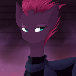Size: 3000x3000 | Tagged: safe, artist:cupofvanillatea, tempest shadow, pony, unicorn, g4, my little pony: the movie, broken horn, bust, eye scar, female, high res, horn, looking at something, mare, portrait, scar, solo