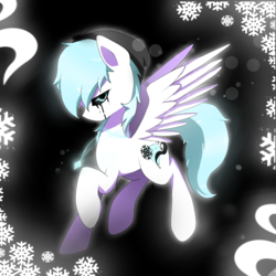 Size: 1024x1024 | Tagged: safe, oc, oc only, oc:diamond frost, pegasus, pony, beanie, black background, black tears, hat, jewelry, necklace, simple background, snow, snowflake, solo