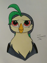 Size: 600x799 | Tagged: safe, artist:silver-wingx, captain celaeno, bird, ornithian, anthro, g4, my little pony: the movie, female, simple background, solo, traditional art