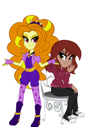 Size: 1024x1472 | Tagged: dead source, safe, artist:wubcakeva, adagio dazzle, oc, equestria girls, g4, my little pony equestria girls: rainbow rocks, boots, clothes, converse, equestria girls-ified, fingerless gloves, gem, gloves, high heel boots, hoodie, looking at you, shoes, simple background, siren gem, sitting, smiling, sneakers, sweater