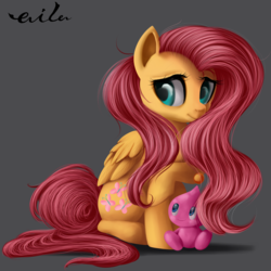 Size: 3508x3508 | Tagged: safe, artist:ailatf, fluttershy, chao, pegasus, pony, g4, crossover, cute, female, folded wings, high res, looking away, mare, raised hoof, shyabetes, simple background, sitting, smiling, sonic the hedgehog (series), wings