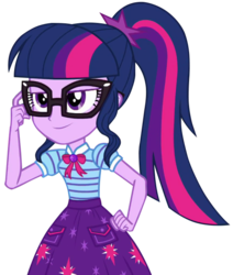 Size: 568x670 | Tagged: safe, artist:rare-fashions15, sci-twi, twilight sparkle, equestria girls, g4, my little pony equestria girls: better together, school of rock, bowtie, clothes, female, geode of telekinesis, glasses, magical geodes, ponytail, simple background, skirt, solo, transparent background, vector