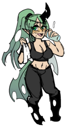 Size: 573x1066 | Tagged: safe, artist:/d/non, oc, oc only, oc:catrine, satyr, exercise, female, offspring, parent:queen chrysalis, simple background, solo, transparent background, water