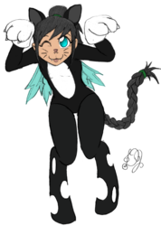Size: 571x800 | Tagged: safe, alternate version, artist:dj-black-n-white, edit, oc, oc only, oc:mistake, satyr, clothes, costume, halloween, holiday, offspring, parent:queen chrysalis, simple background, transparent background