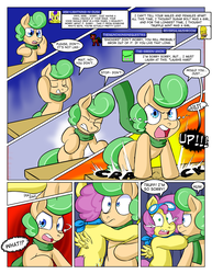 Size: 1280x1656 | Tagged: safe, artist:zanezandell, oc, oc only, oc:sugarbolt, oc:truffle mint, pony, comic:cmcnext, angry, ascot, ask, clothes, cmcnext, colt, comic, crack, crying, goggles, hug, male, poking, scarf, shut up, tumblr