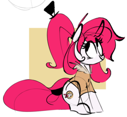 Size: 2084x1930 | Tagged: safe, artist:hattsy, oc, oc only, oc:marshmallow, pony, clothes, hat, ponytail, sitting, smiling