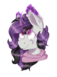 Size: 891x1200 | Tagged: safe, artist:person8149, oc, oc only, oc:alex, pony, bust, clothes, crystal horn, geode pony, horn, portrait, scarf, simple background, solo, transparent background