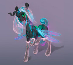 Size: 600x538 | Tagged: safe, artist:oneofyouare, queen chrysalis, changeling, changeling queen, g4, female, mare, raised leg, solo, spread wings, standing, wings