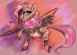 Size: 1620x1149 | Tagged: safe, artist:lavendire, fluttershy, pegasus, pony, g4, female, flying, smug, solo, spread wings, wings