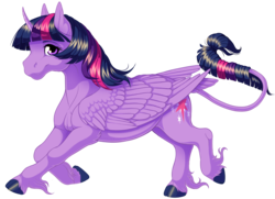 Size: 1680x1214 | Tagged: safe, artist:kittehkatbar, twilight sparkle, alicorn, classical unicorn, pony, g4, cloven hooves, female, hoers, horn, leonine tail, looking at you, mare, realistic anatomy, simple background, smiling, solo, transparent background, twilight sparkle (alicorn), unshorn fetlocks