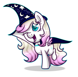Size: 1024x1010 | Tagged: safe, artist:whitehershey, oc, oc only, pegasus, pony, clothes, costume, female, mare, one eye closed, open mouth, simple background, solo, transparent background, witch