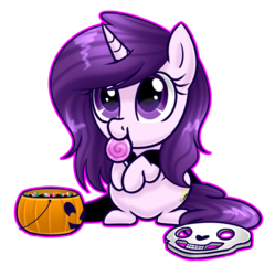 Size: 1024x1027 | Tagged: safe, artist:whitehershey, oc, oc only, oc:melody beat, pony, unicorn, candy, female, food, halloween, holiday, mare, simple background, solo, transparent background