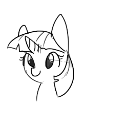Size: 1000x1000 | Tagged: safe, artist:tjpones, twilight sparkle, pony, unicorn, g4, animated, black and white, bust, cute, female, frame by frame, frown, gif, grayscale, looking back, mare, monochrome, shifty eyes, simple background, sketch, solo, turned head, white background