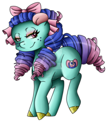 Size: 1024x1167 | Tagged: safe, artist:sk-ree, oc, oc only, oc:sugar doll, earth pony, pony, bow, female, hair bow, mare, simple background, solo, transparent background