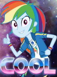 Size: 325x440 | Tagged: safe, rainbow dash, a queen of clubs, equestria girls, equestria girls series, g4, cool, female, looking at you, pose, reaction image, retrowave, smiling, solo, synthwave, thumbs up
