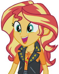 Size: 733x923 | Tagged: safe, artist:fella, edit, edited screencap, screencap, sunset shimmer, a fine line, equestria girls, equestria girls series, g4, background removed, clothes, cute, female, geode of empathy, happy, leather vest, magical geodes, not a vector, open mouth, pendant, shimmerbetes, simple background, smiling, solo, transparent background, vest