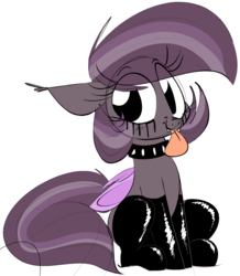 Size: 1000x1146 | Tagged: safe, artist:hattsy, oc, oc only, oc:iris, bat pony, choker, clothes, eyeliner, female, latex, latex socks, makeup, piercing, socks, solo, spiked choker, tongue out