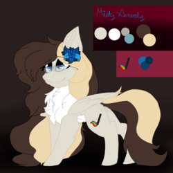 Size: 2560x2560 | Tagged: safe, artist:brokensilence, oc, oc only, oc:misty serenity, pegasus, pony, butt freckles, chest fluff, flower, flower in hair, freckles, glasses, high res, ponysona, reference sheet, solo